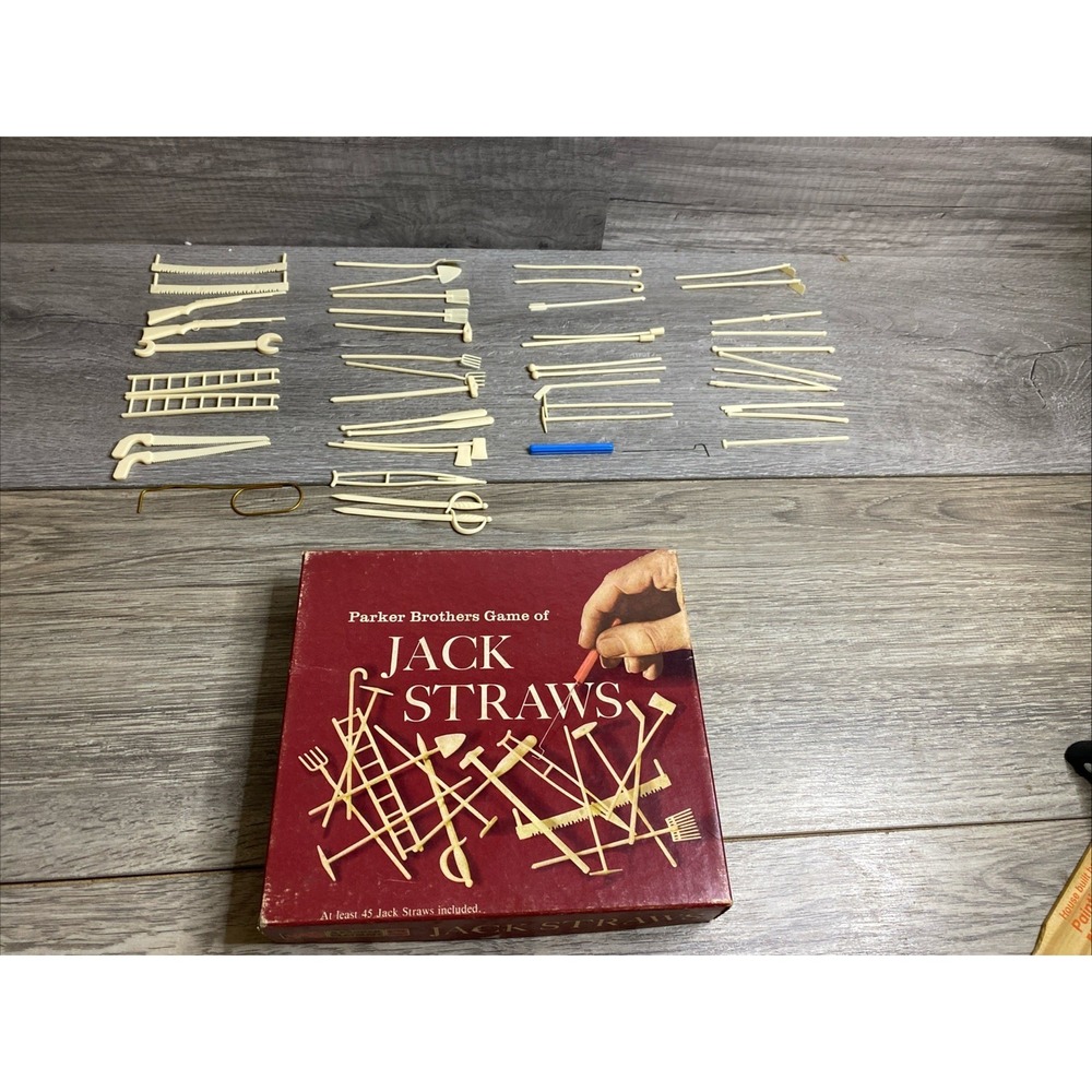 VTG Parker Brothers Jack Straws Game Complete w Box 45 Pieces Hook Is Broken
